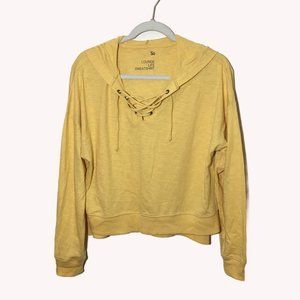 So Lounge Life Mustard Yellow Cropped Hoodie Size L